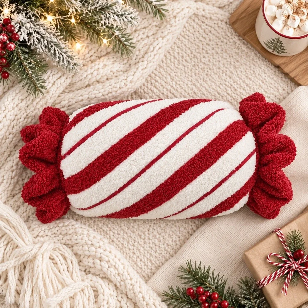 My Texas House Red White Striped Candy Bolster Pillow Christmas Holiday Decor